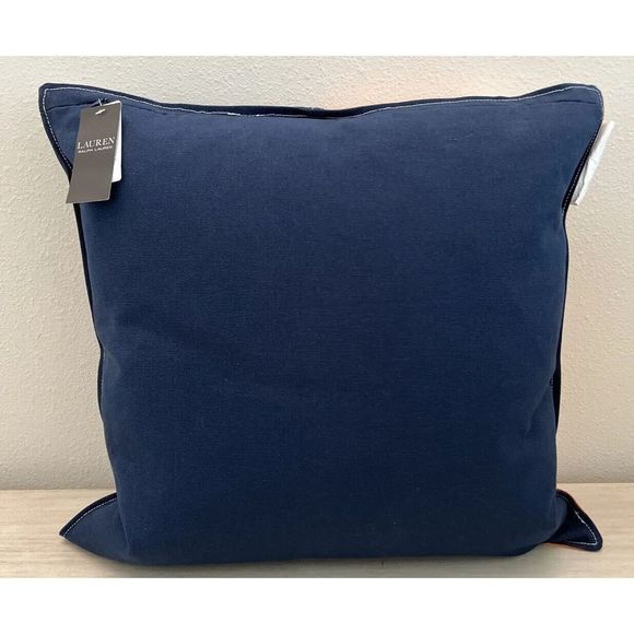 RALPH LAUREN CASEY COLOR BLOCK DECO THROW PILLOW 20” x 20" NAVY ORANGE NWT - Picture 7 of 8